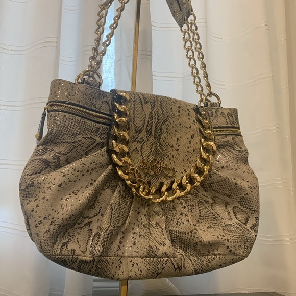 Betsey Johnson 🐍 Python Leather Shoulder Bag with Metal Gold Chains - Picture 9 of 14
